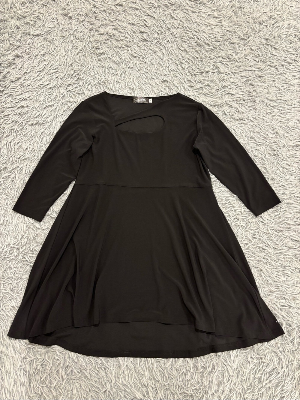 Sympli Midi Dress Women’s Size 14 Black Long Sleeve Jersey Scoop Neck Minimalist